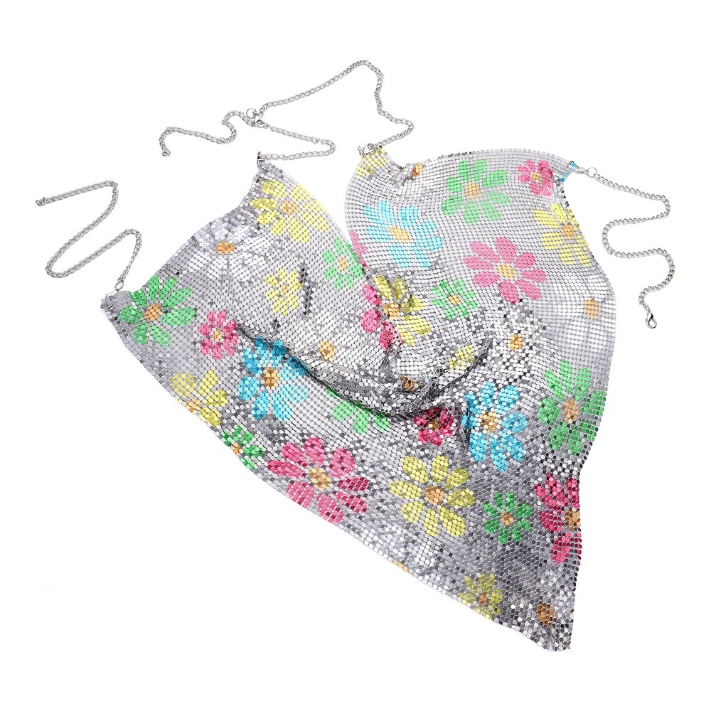 Flower Printed Metal Mesh Body Chain Necklace
